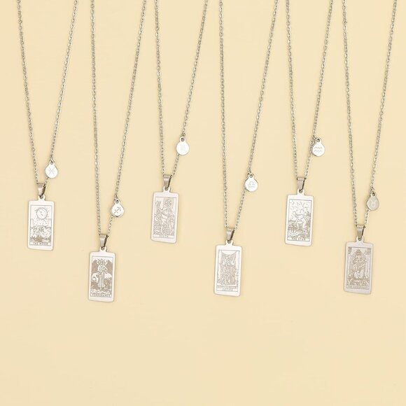 14k Gold Plated Zodiac Sign with Tarot Card Pendant Necklace Birthday Gift for W - Picture 4 of 4